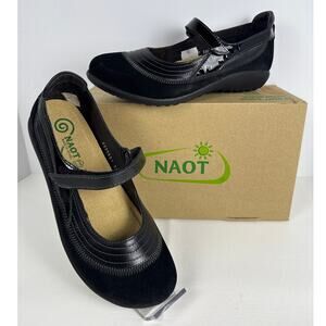 Naot Kirei Mary Jane Shoes Womens US7-7.5W EU38 Black Suede Cork Adjust Strap